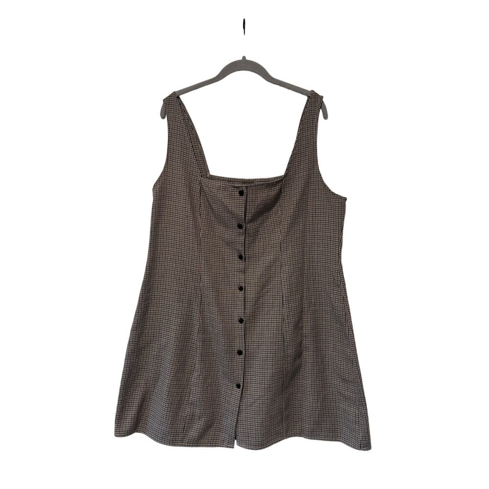 Cider 1XL Brown Houndstooth Button Front Sleeveless Mini Dress Plus Size - Picture 2 of 7